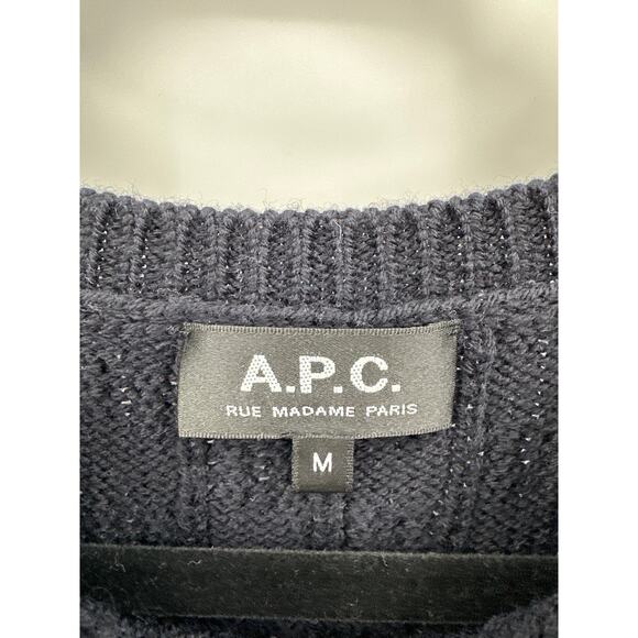 A.P.C. Black Merino Wool Cable Knit Crew Neck Sweater Size Medium - Picture 3 of 7